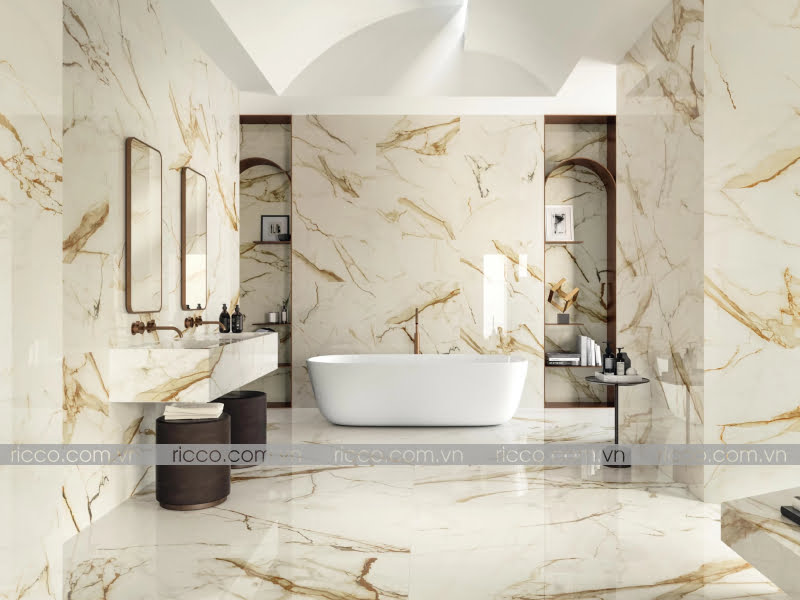 gạch vân đá marble ốp tường phòng tắm