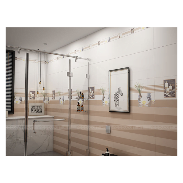 phòng tắm sử dụng gạch ốp tường hoàn mỹ 30x60cm Ceramic men bóng màu nâu kem